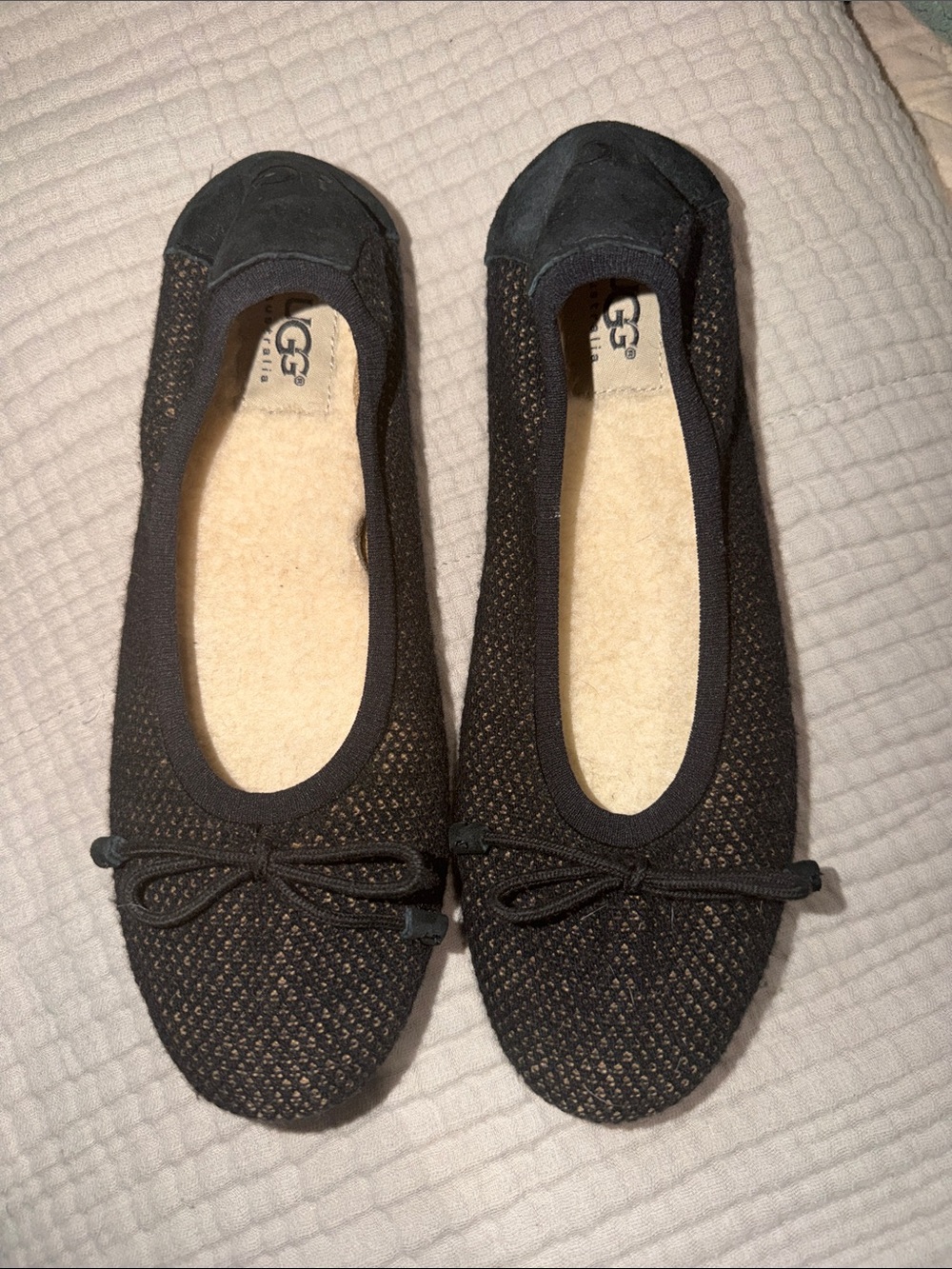 UGG Black Knit Ballet Flats with Bow